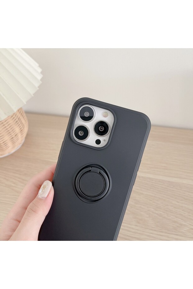 Protective case compatible with Huawei P40 Lite E Liquid Silicone Ring with rotating stand Black - 4