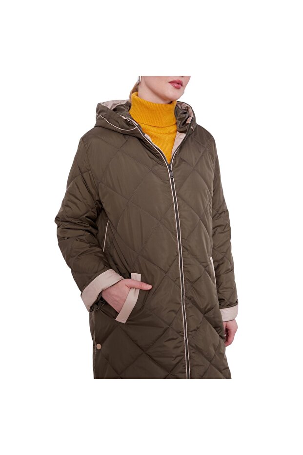 Kadın Kapitone Kapüşonlu Mont - 6