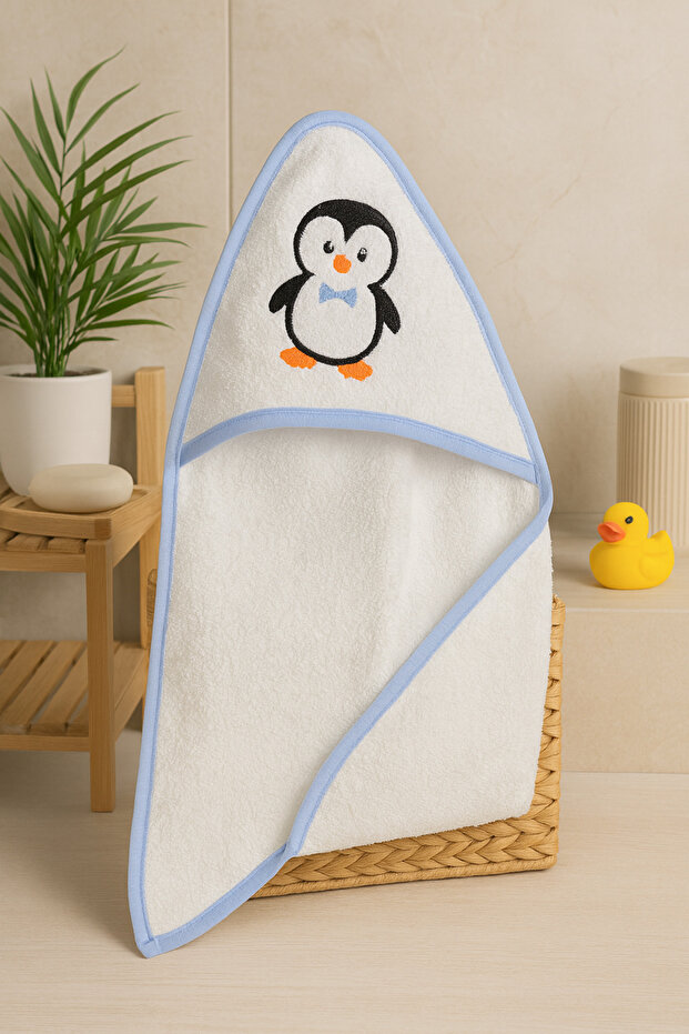 100% Cotton Soft Baby Bathrobe Towel – Penguin Patterned 100*100 cm