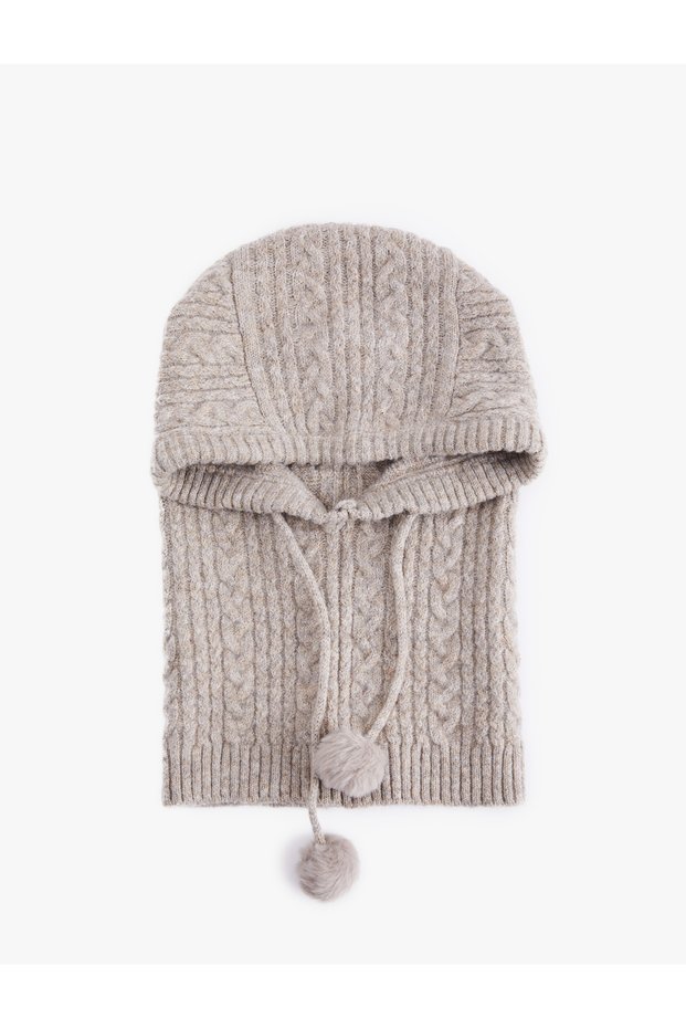 Pon Pon Detailed Hair Braided Textured Balaklava Beanie