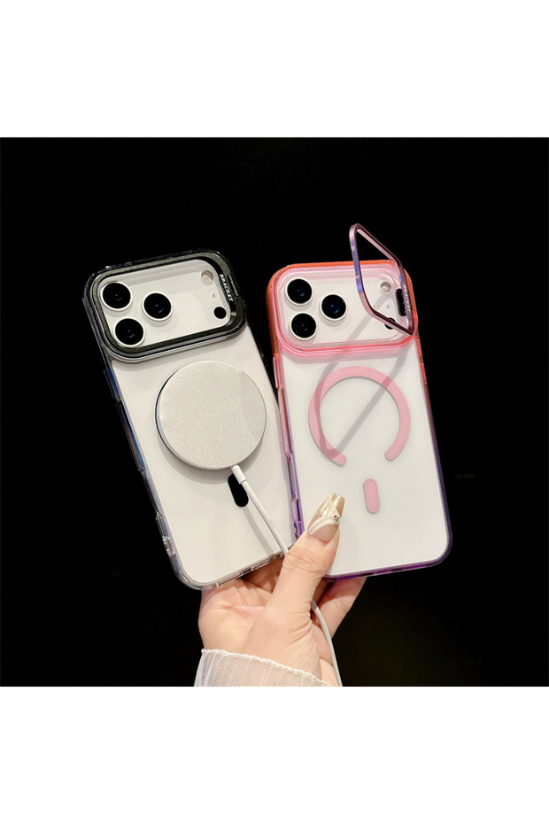 Rainbow Magnetic Stand Transparent TPU Phone Case for iPhone 17 Air 16 Pro