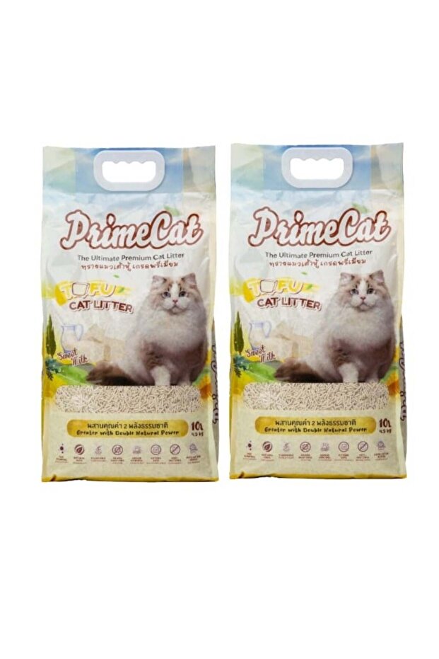 Tofu Clumping Cat Litter, Prime Cat, Sweet Milk Scent, 2 Packs x 4.5 kg - 9 kg Total