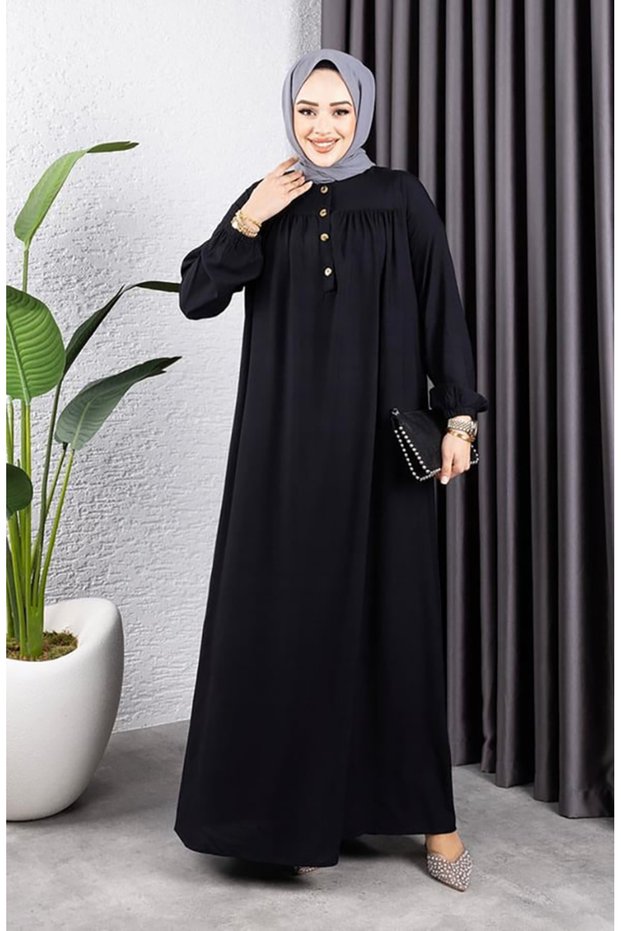 Half Buttoned Viscose Dress 7103-08 Navy Blue