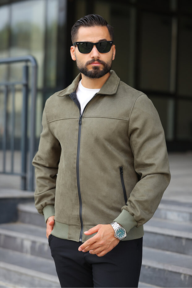 سترة ربيعية من جلد الغزال بياقة بولو - 3