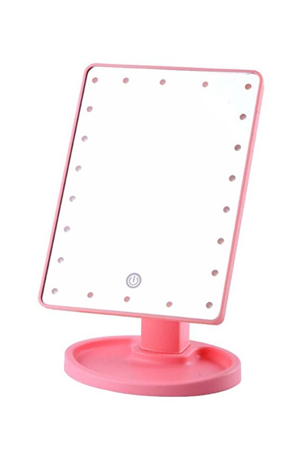 مرآة مكياج مربعة متعددة الوظائف مزودة بـ 22 مصباح LED باللون الوردي - 1