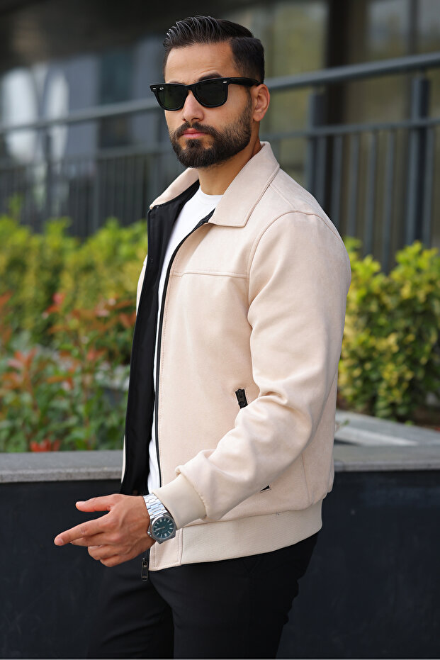 سترة ربيعية من جلد الغزال بياقة بولو - 2