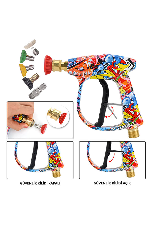 Bear Force K Serisi İle Uyumlu Araç Yıkama Tabancası 5li Nozzle Set ve Kemer Klipsli İle Birlikte - 3