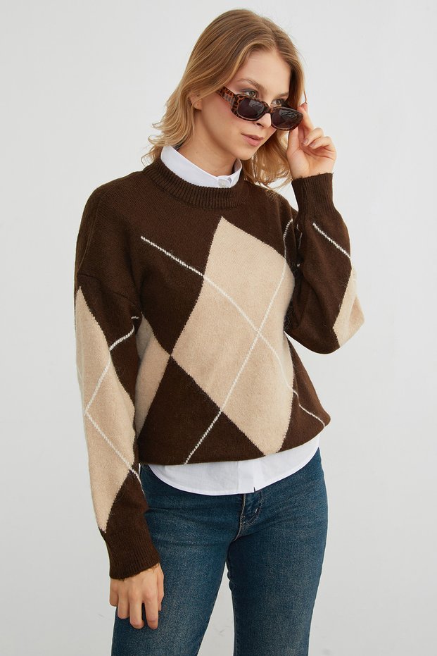 Diamond Patterned Oversize Sweater