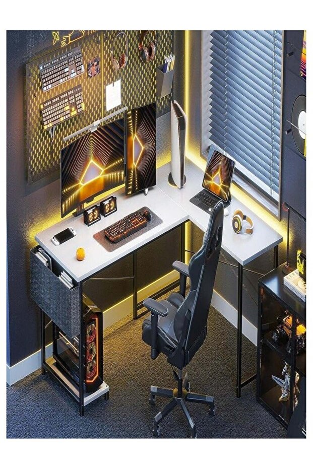 L-Shaped Desk, Computer Corner Desk, Gaming Desk, Home Writing Desk with Display Shelf, Space Sa - 1