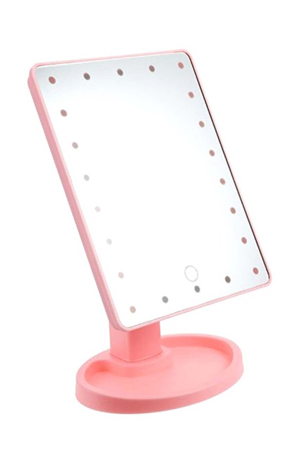 مرآة مكياج بشاشة لمس LED وردية/شفافة - 1