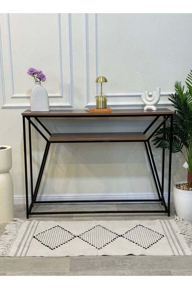 Two-layer Wooden Console with a Metal Frame - 1