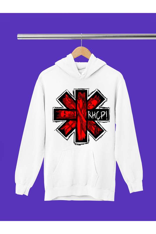 Red Hot Chili Pepper Printed Cotton Long Sleeve Ribbed 3 Thread Hooded Rock Sweatshirt
