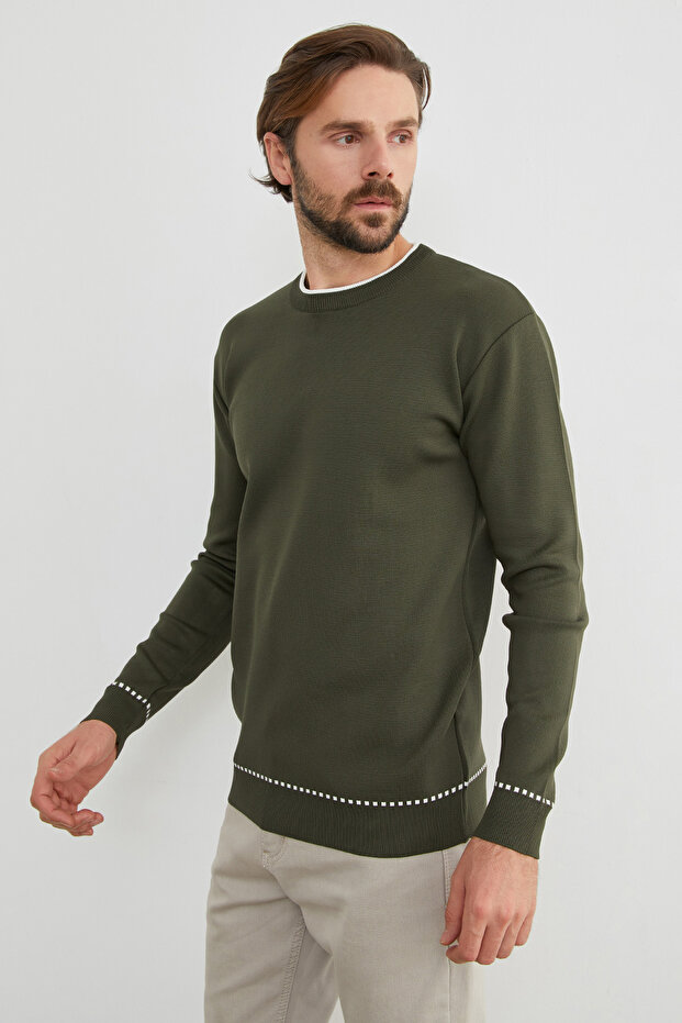 Basic Çizgili Bisiklet Yaka Triko Kazak - 5