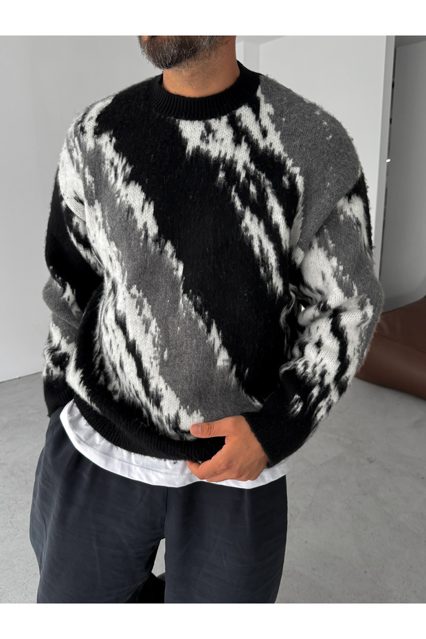 Siyah Desenli Triko Kazak TW-5027 - 3