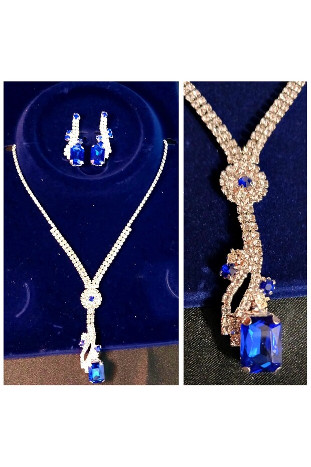 طقم قلادة وأقراط على شكل قطرة لامعة - 1