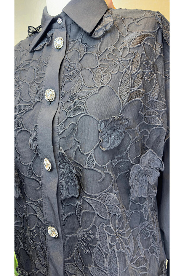Siyah Dantelli Tunik - 2