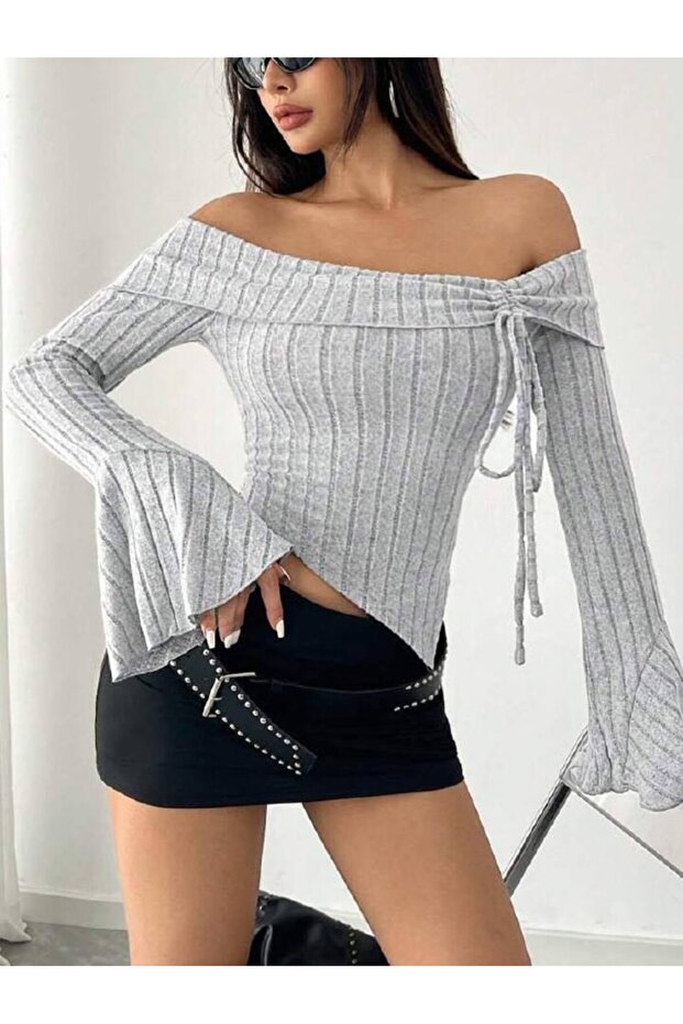 Madonna Collar Asymmetrical Gathered Blouse