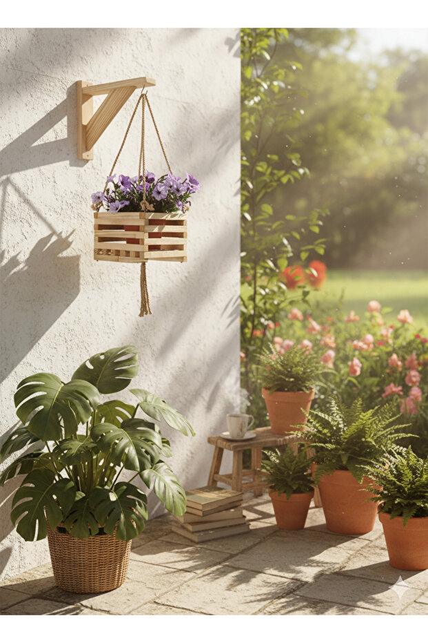 Halatlı Ahşap Çiçeklik - 1