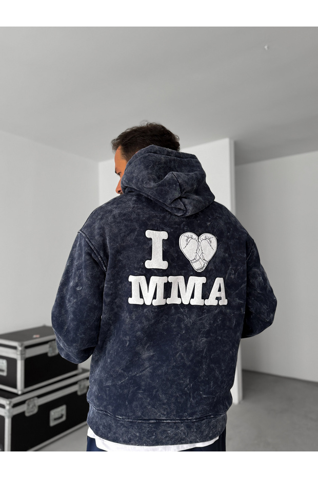 Lacivert MMA Yıkamalı Kapüşonlu Sweatshirt RES-1038 - 2