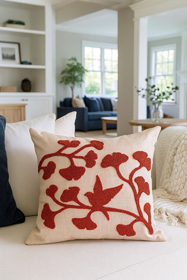 Punch Embroidered Throw Pillow Cover - 43*43 cm - Ginkgo - Pnk001