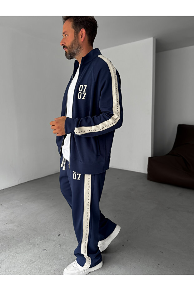 Синій 0707 Світшот із принтом та блискавкою RES-1006 - 4