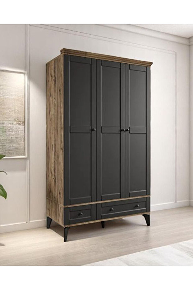 Silva 3 Kapılı Dolap / %100 MDF / Antrasit - 2