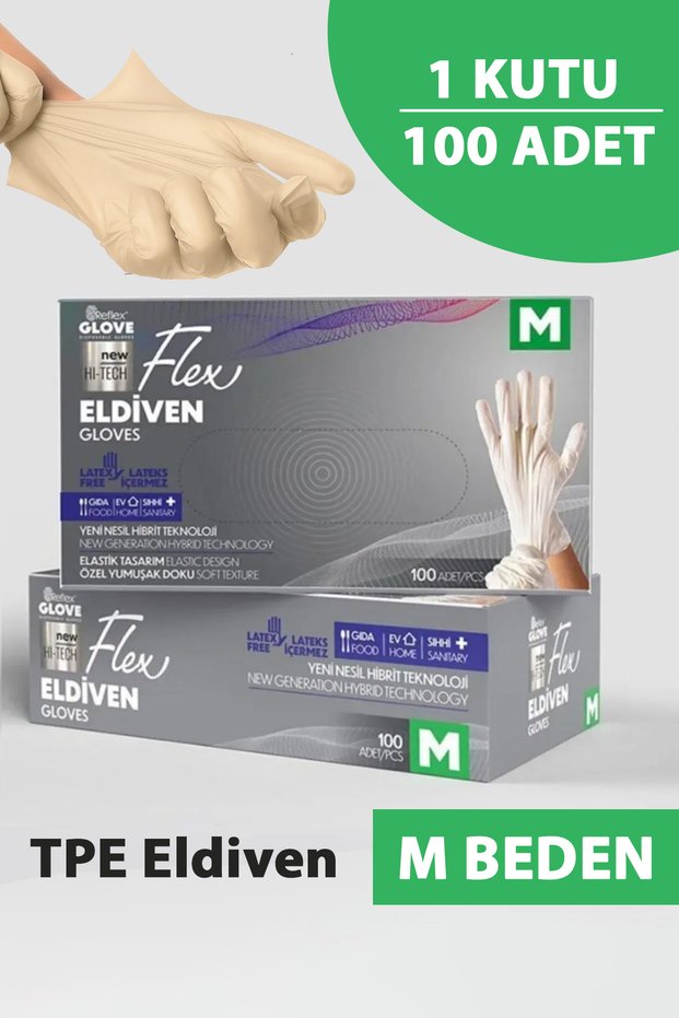 Disposable Flex Powder-Free White Size m Gloves 100-Piece Medical Examination Gloves Latex-Free