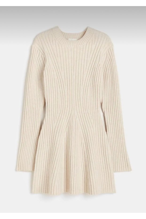 Women's Anthracite Crew Neck Klos Mini Ribbed Winter Knitwear Dress