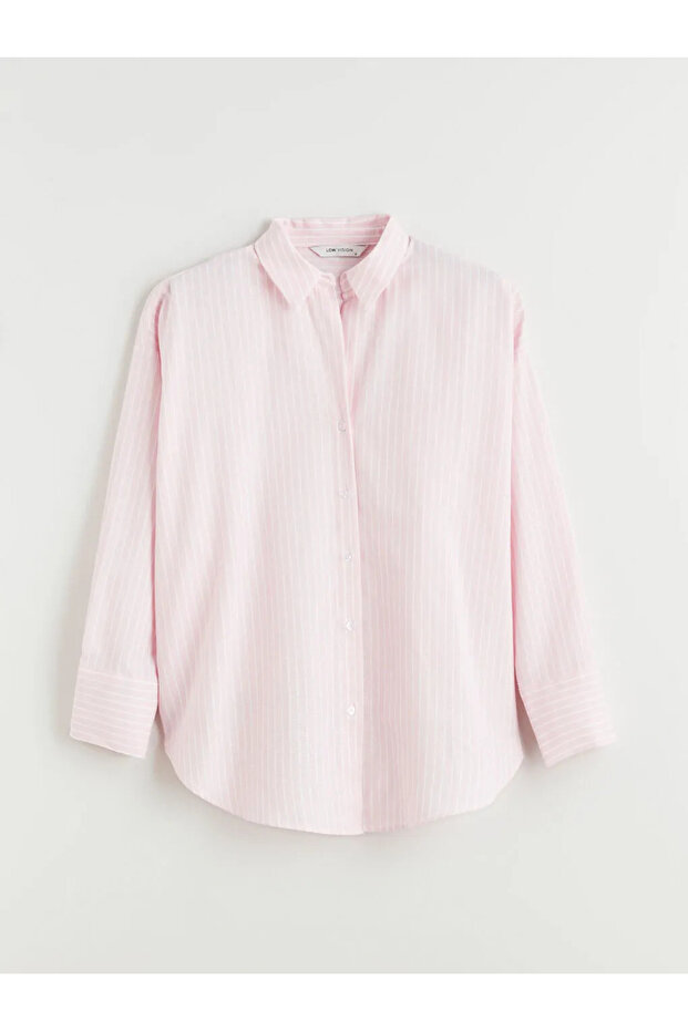 LCW Vision Pembe Çizgili Oversize Kadın Gömlek - 2