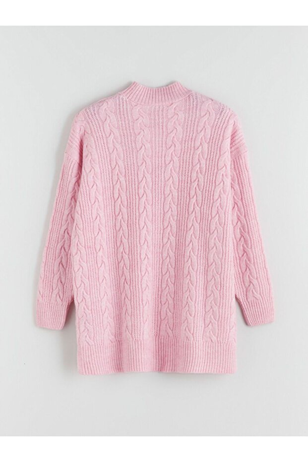 LCW Modest Dik Yaka Kendinden Desenli Kadın Triko Tunik - 6