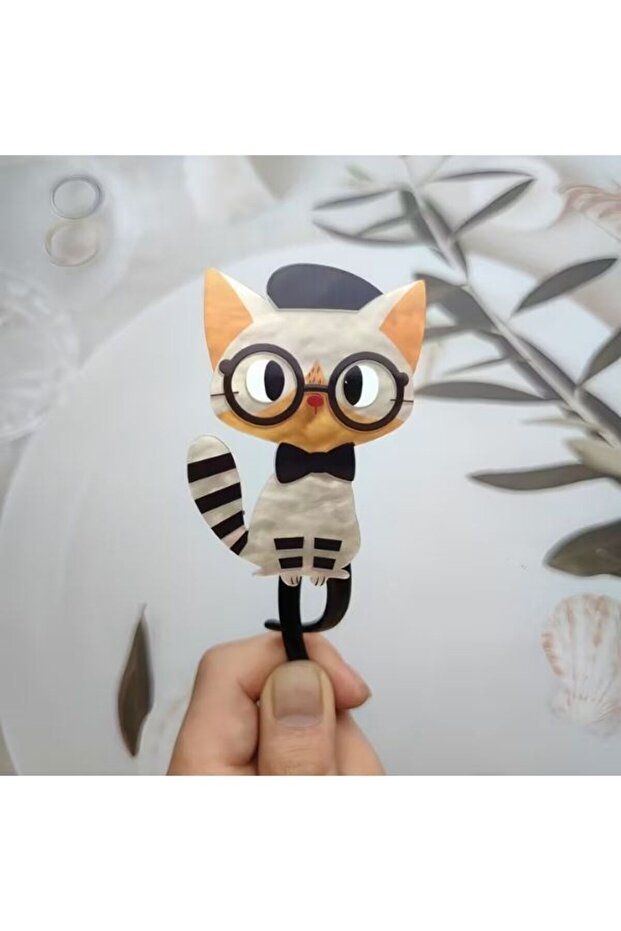 Retro Cat Themed Hair Clip / with Glasses