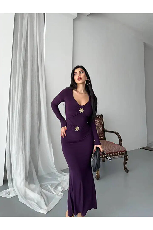 ÖNÜ ÇİFT TOKALI UZUN ELBISE - 7