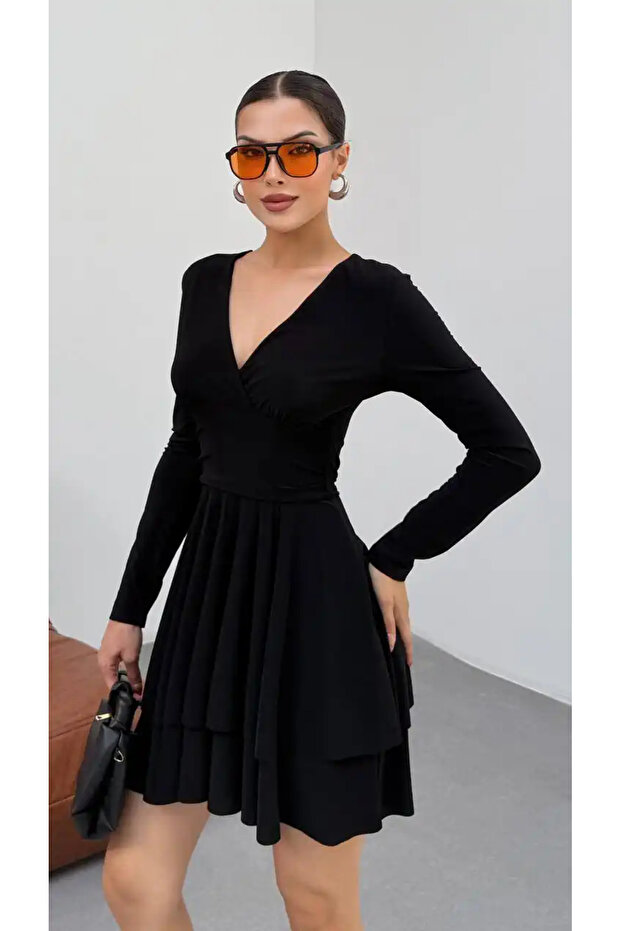 KRUVAZE YAKA CIFT KAT ELBISE - 6