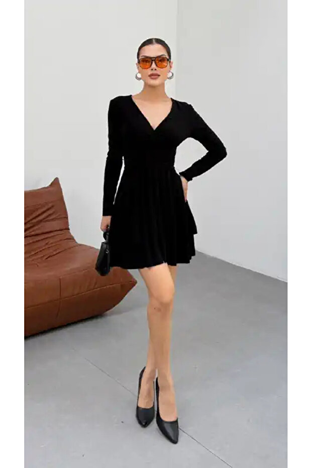 KRUVAZE YAKA CIFT KAT ELBISE - 3