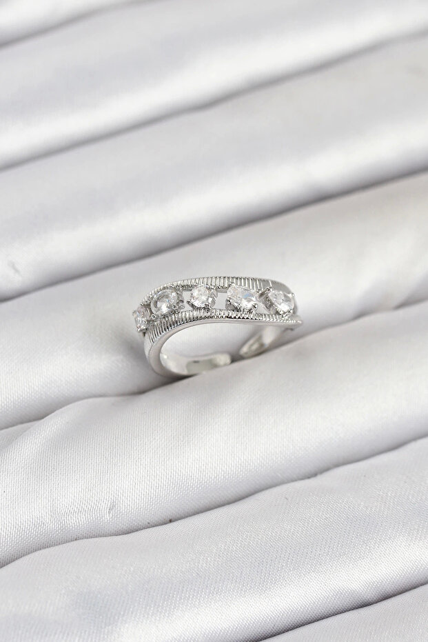 Mey Import ®   Brass Silver Color Zircon Stone Women's Ring