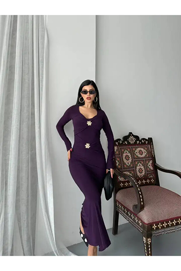 ÖNÜ ÇİFT TOKALI UZUN ELBISE - 2