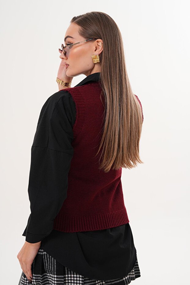 Kadın V Yaka Şardonlu Triko Örme Süveter 255169 - - 5