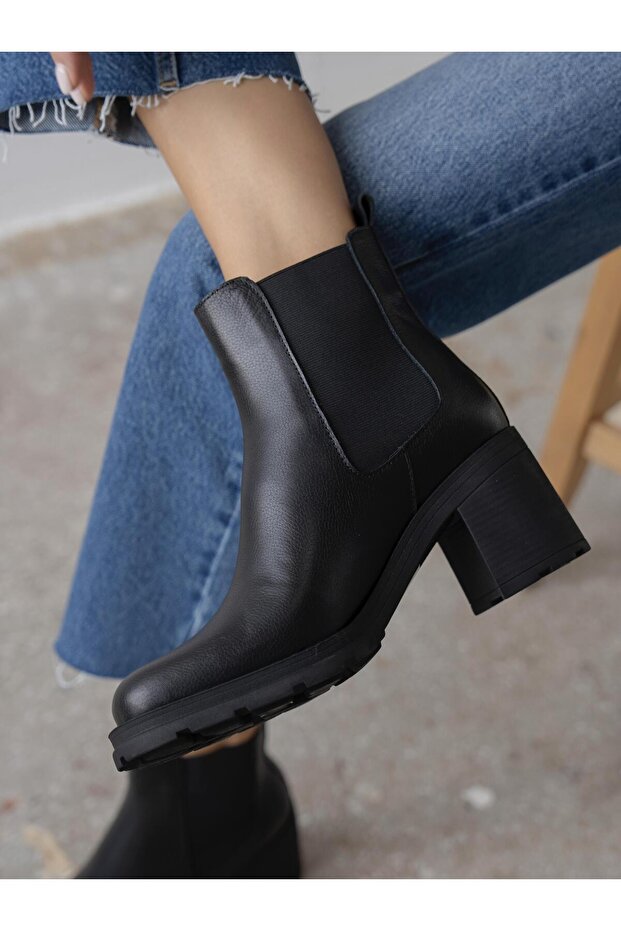 Stark Siyah Hakiki Deri Kadın Bot - 4