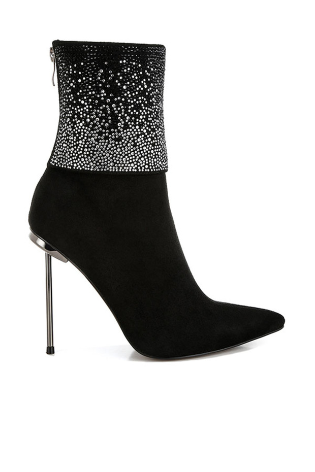 Women Rhinestones Embellished Fold Over Boots in Beige
