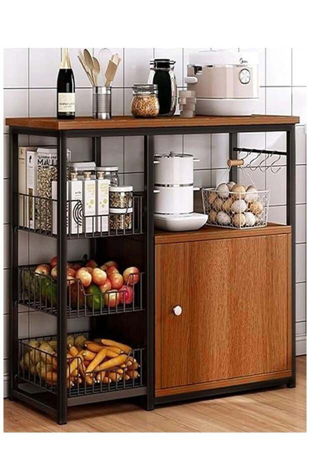 Coffee Storage cabinet, multi-shelf kitchen, with hooks, closed storage space - 1