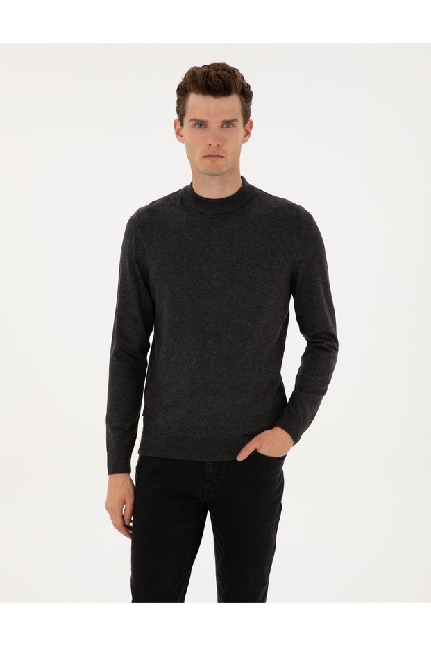 Men's Woven Fabric Slim Fit Half Turtleneck Sweater