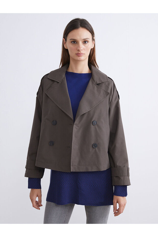 Brown Double Breasted Collar Oversize Women's Trench Coat