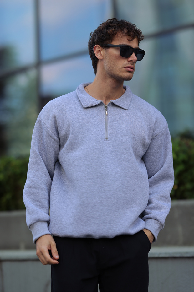Men's Polo Neck Soft Inside Half Zipper Loose Fit Sweatshirt