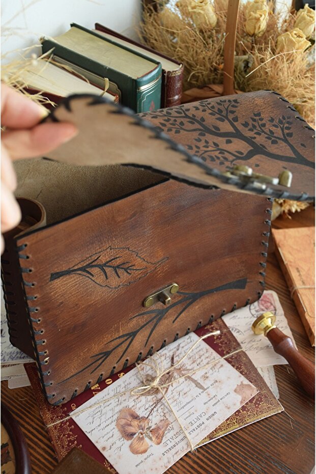 حقيبة من الجلد الطبيعي بنمط أوراق الشجر - 2