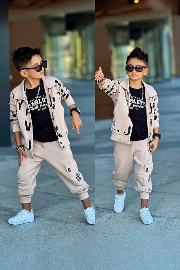 My Little One's Cicileri the King Jacketed Boys' 3-Piece Set - Beige