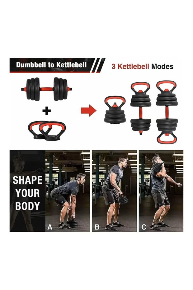 30kg Versatile 7-in-1 Adjustable Dumbbell Set , Transforms into Barbell, Kettlebell & Push-Ups - 6