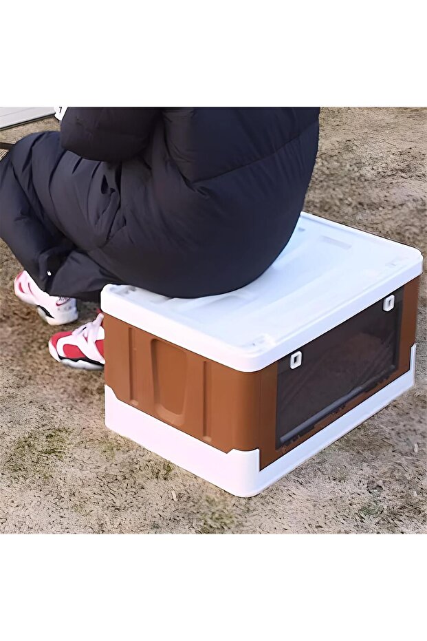 AUTO FAMILY Outdoor Camping Storage Box 50L, Foldable Plastic Storage Box with Lids