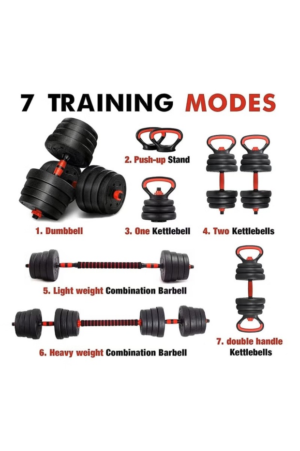 30kg Versatile 7-in-1 Adjustable Dumbbell Set , Transforms into Barbell, Kettlebell & Push-Ups - 2