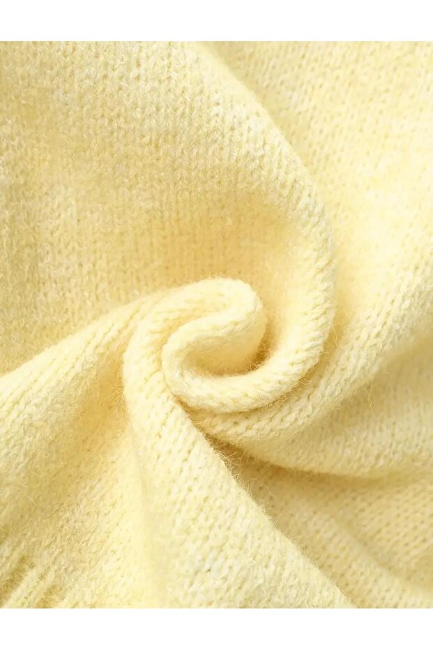 Limon Sarı Bisiklet Yaka Oversize Triko Kazak - 6