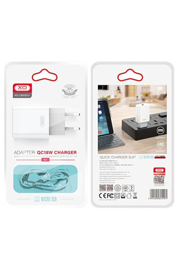 Incarcator Retea (L85D) + Cablu MicroUSB, 18W, 1xUSB-A, QC 3.0, White - 1